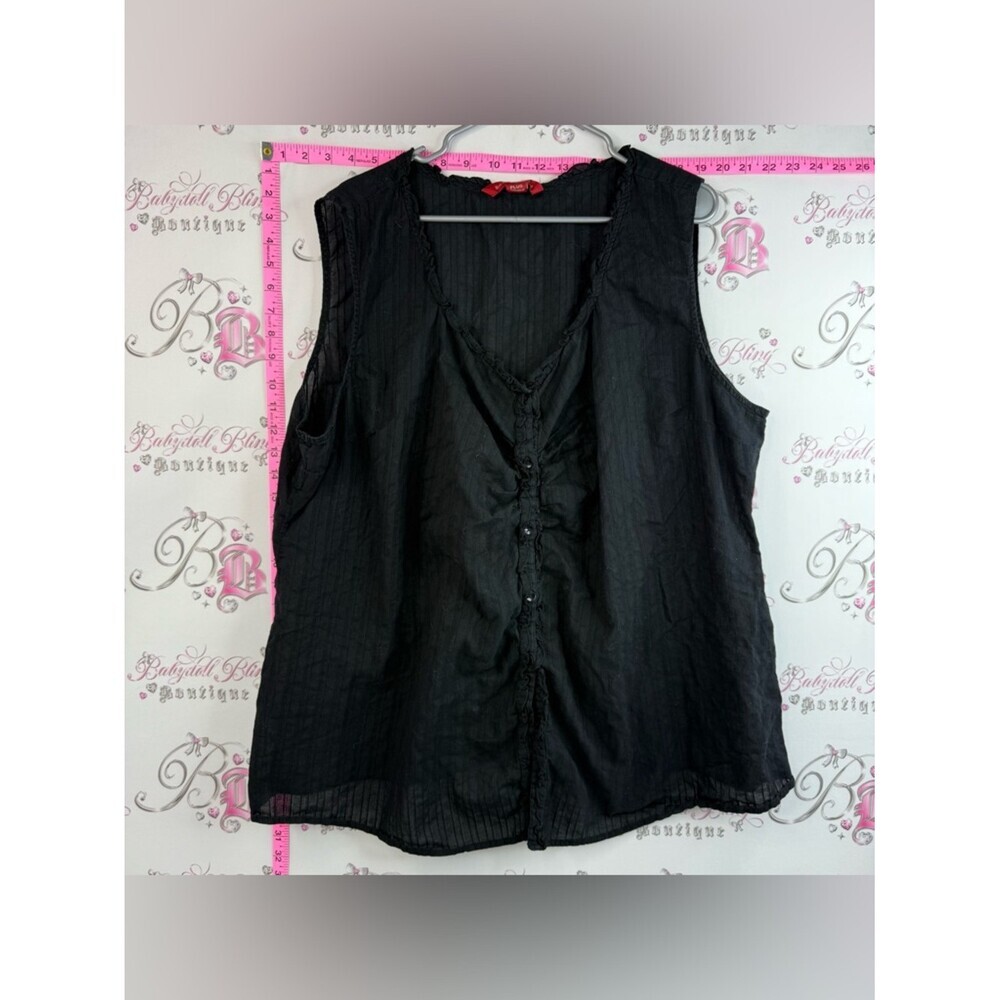 Bum equipment tank top buttons Sleeveless Black V-Neck Button-Front Blouse